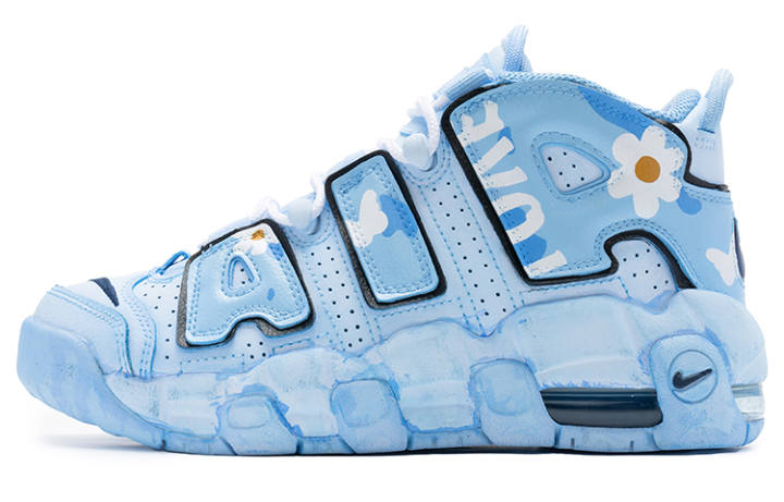 Nike Nike Air More Uptempo Leather Cushioning Slip Resistant Abrasion Resistant Mid top Vintage Basketball Shoes GS Blue
