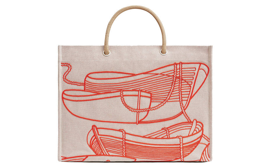 HERMES Thalassa Cotton Tote Bag, Shopping Bag, Beach Bag, Handbag Women's Red