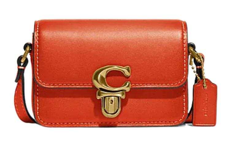 COACH Cow Leather Envelope Bag, Shoulder Bag, Crossbody Bag Mini Women's Orange