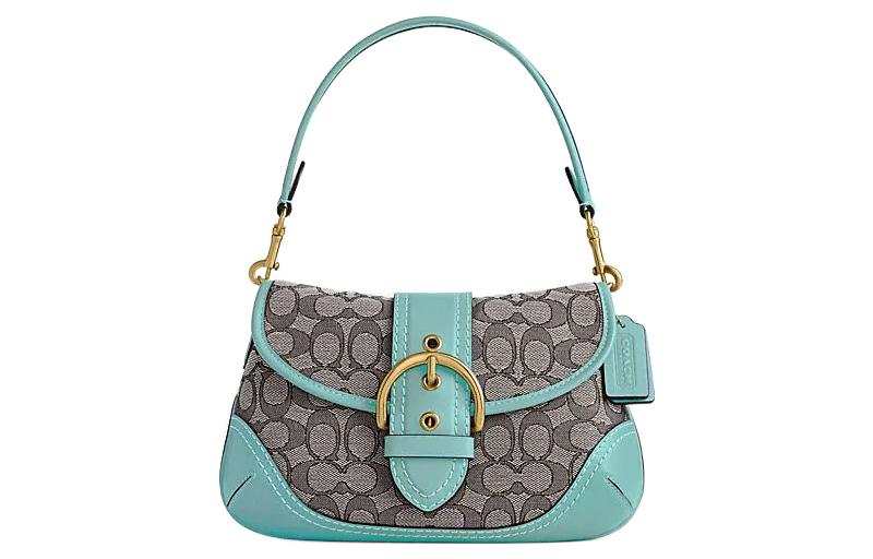 COACH Soho Fabric With Leather Crescent Bag, Shoulder Bag Regular Women's Blue & Gray