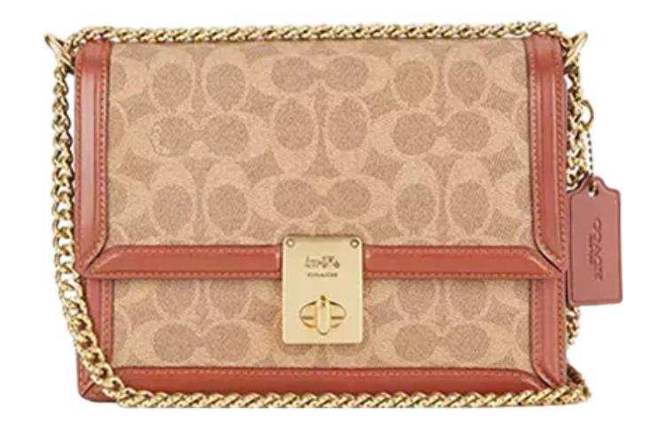 COACH Hutton Cow Leather Envelope Bag, Shoulder Bag Women's Brown Yellow