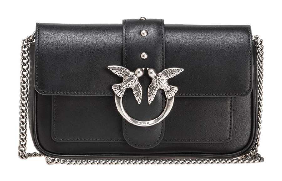 PINKO Cow Leather Crossbody Bag, Shoulder Bag Women's Black