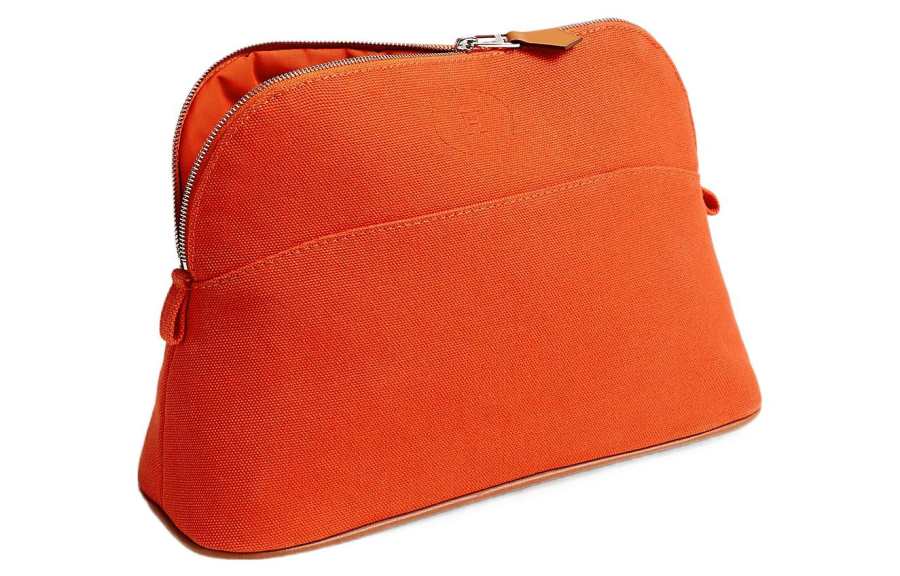 HERMES Bolide Cotton Canvas Bowling Bags Makeup Bag Travel Organizers Women's Orange