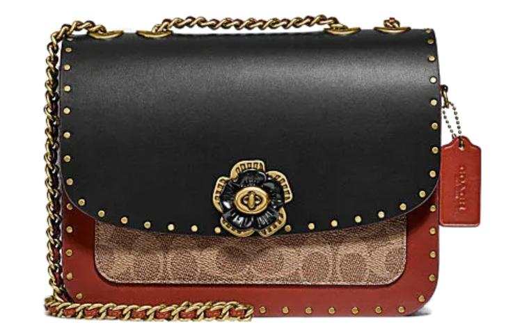 COACH Madison Cow Leather With Snake Skin Envelope Bag, Crossbody Bag, Shoulder Bag Medium Women's Black & Brown