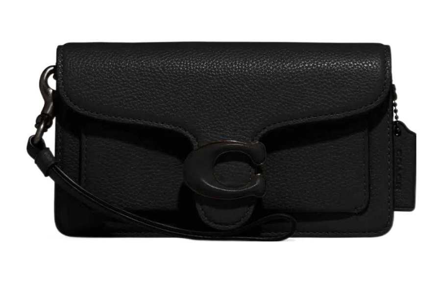 COACH Wristlet Pebble Texture Cow Leather Crossbody Bags Small Women's Black