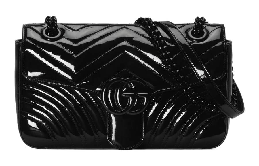 GUCCI GG Marmont Patent Leather Crossbody Bag, Shoulder Bag Women's Black