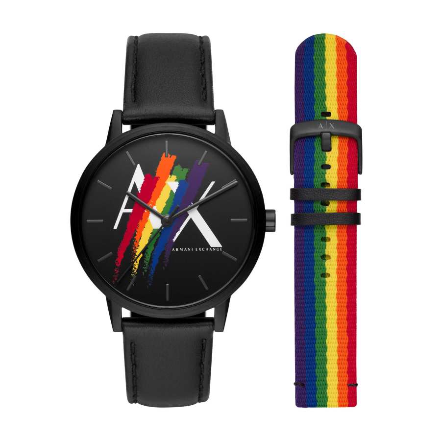 ARMANI EXCHANGE ARMANI EXCHANGEAE Wrist Watches Quartz Movement Leather Strap Black Dial Men's Watches