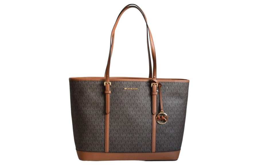 MICHAEL KORS Jet Set Travel Leather Tote Bag, Shopping Bag, Handbag, Shoulder Bag Large Women's Brown