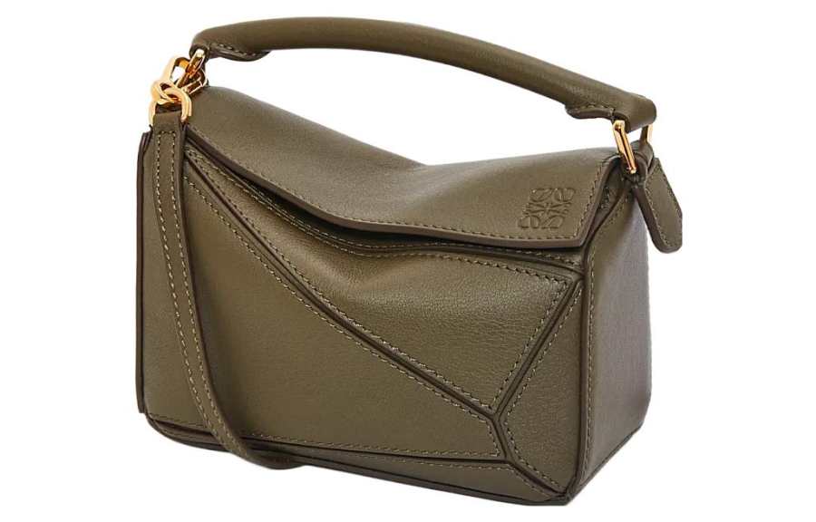 LOEWE Puzzle Cow Leather Geometric Puzzle Bag, Handbag, Shoulder Bag, Crossbody Bag Mini Women's Dark Khaki Green