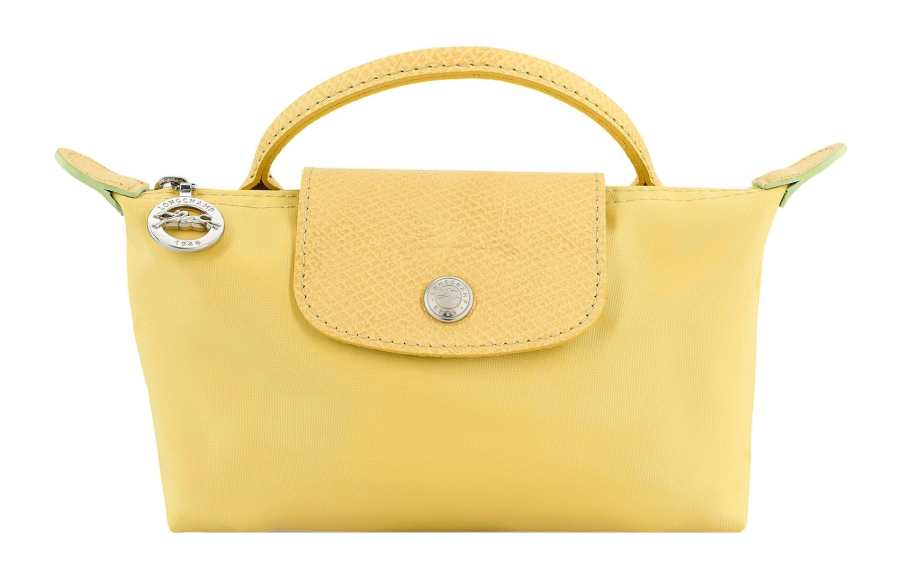 LONGCHAMP Le Pliage Green Cow Leather Trim Dumpling Bag Handbag Women's Wheat Yellow