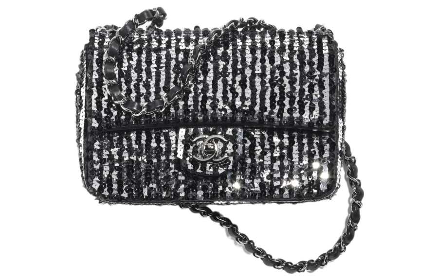 CHANEL Sequins Flap Bag, Shoulder Bag, Crossbody Bag Mini Women's Black & Silver