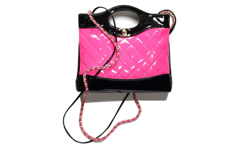 CHANEL Patent Leather Material Gold Chain Leather Shoulder Bag, Crossbody Bag, Handbag Mini Women's Pink & Red & Black
