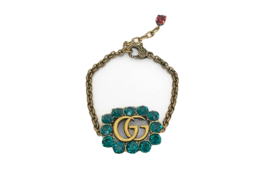 GUCCI Brass Faux Crystal Bracelets Unisex Gold