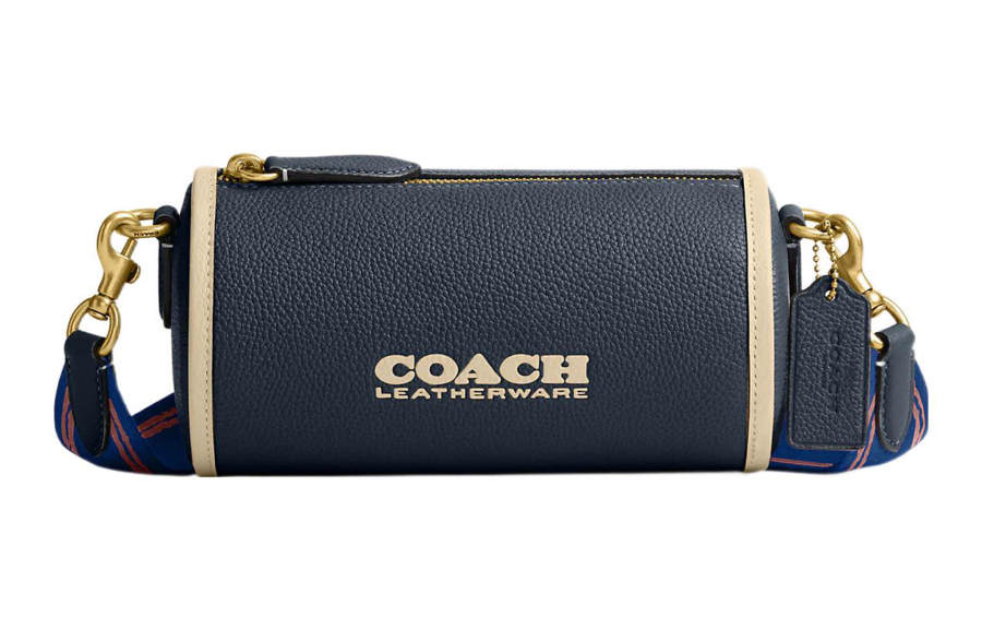 COACH Barrel Pebbled Leather Cylinder Bag, Crossbody Bag, Shoulder Bag Women's Marine Blue