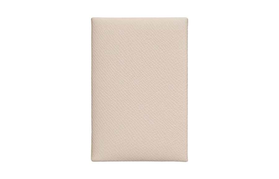 HERMES Calvi Silver Tone Buckle Epsom Calfskin Coin Purse, Wallet, Card Holder Unisex 10 Craie Milkshake White
