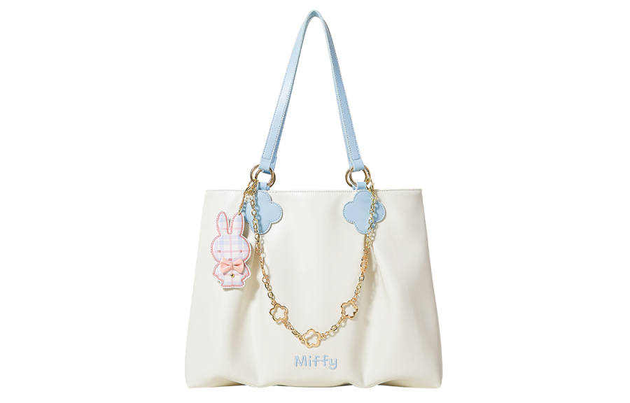 Miffy Pu Tote Bag, Shopping Bag, Women's Bag, Shoulder Bag Women's White Blue/White