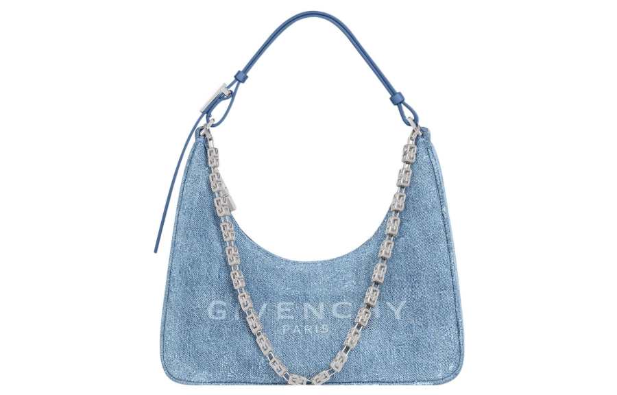 Givenchy Givenchy Bag Small Moon Cut Out In Washed Denim With Chain Medium Blue