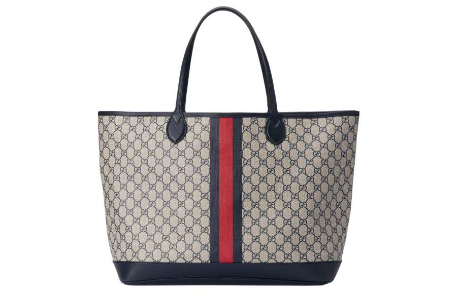 GUCCI Ophidia Canvas With Leather Tote Bag, Shopping Bag, Shoulder Bag, Handbag Large Men's Beige & Blue