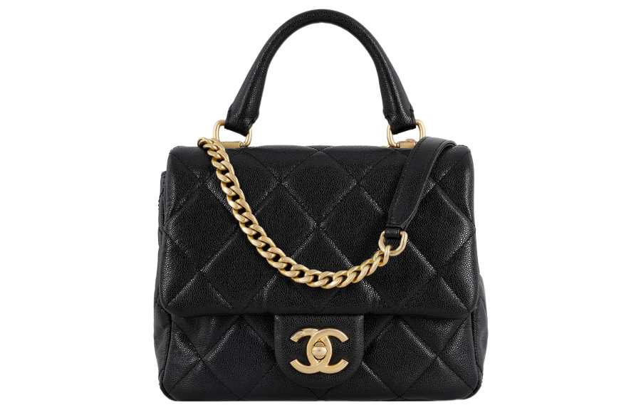 CHANEL 23P SS Cow Leather Material Gold Metal Handbag, Shoulder Bag, Crossbody Bag Small Women's Black