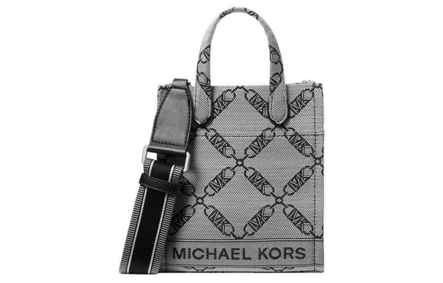 MICHAEL KORS Gigi Fabric Tote Bag, Shopping Bag, Handbag, Shoulder Bag, Crossbody Bag Women's Beige & Black