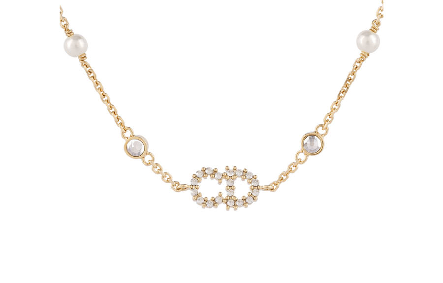 DIOR White Resin Bead Ornament And White Faux Crystal Decoration Bracelets Women's Gold