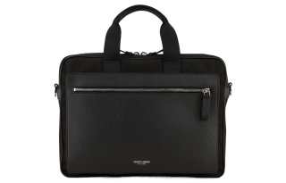 GIORGIO ARMANI Litchi Grain Leather And Nylon Briefcase Men's Black