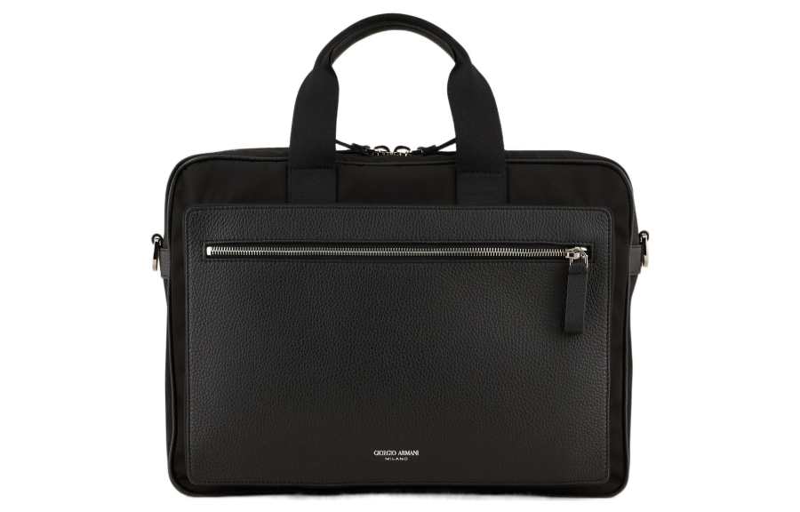 GIORGIO ARMANI Litchi Grain Leather And Nylon Briefcase Men's Black