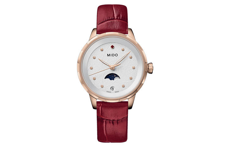 MIDO Huaqing Series Lunar Phase Watch Vintage Red Quartz Movement Red Women's Watch 31mm White Dial