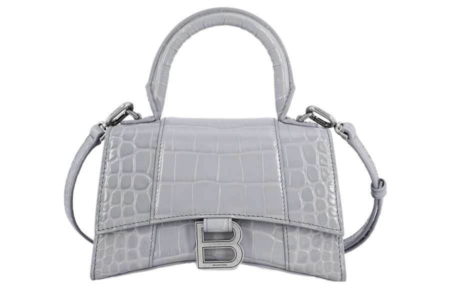 Balenciaga Cow Leather Hourglass Bag, Shoulder Bag, Crossbody Bag, Handbag Regular Women's Ivory Gray