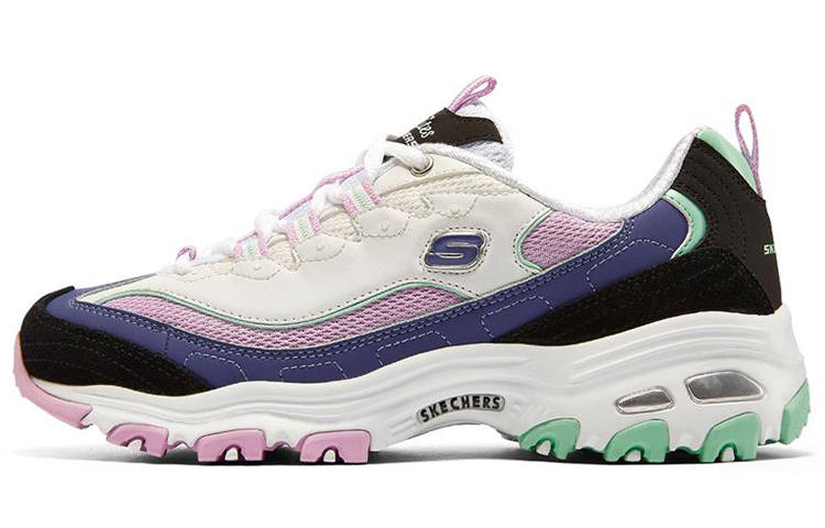 Skechers D'Lites 1.0 Mesh, Textile, Synthetic Leather Low top Casual Shoes Women's White Black Purple
