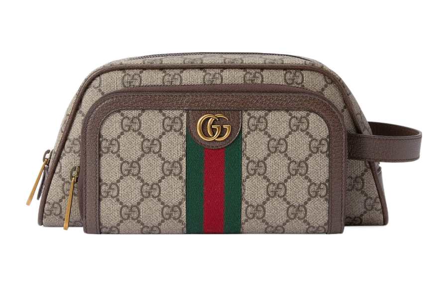 GUCCI Ophidia Canvas With Leather Binding Toiletry Bag Women's Beige/Ebony