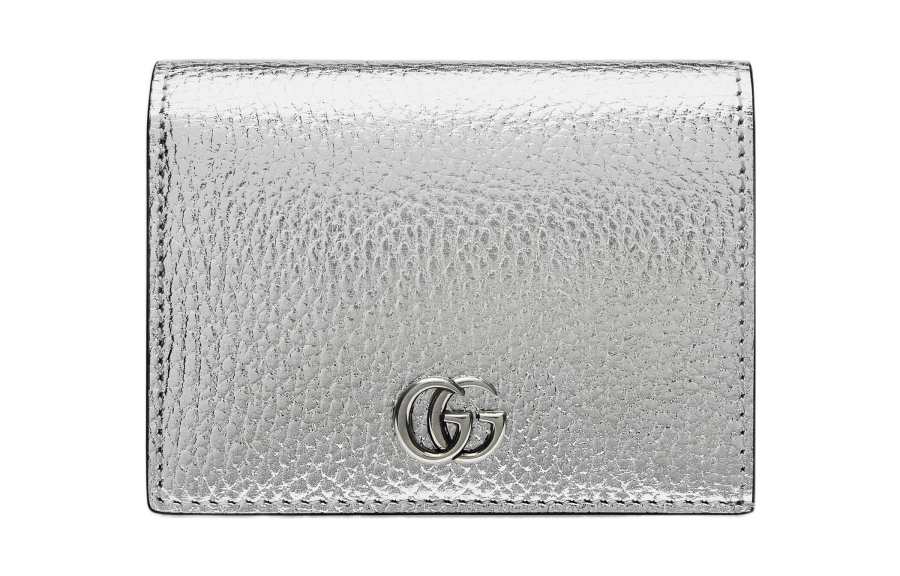 GUCCI GG Marmont Leather Card Holder, Wallet Women's Silver