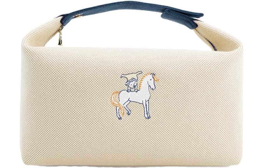 HERMES Bride a Brac Canvas Travel Storage Bag Unisex Pearl Gray