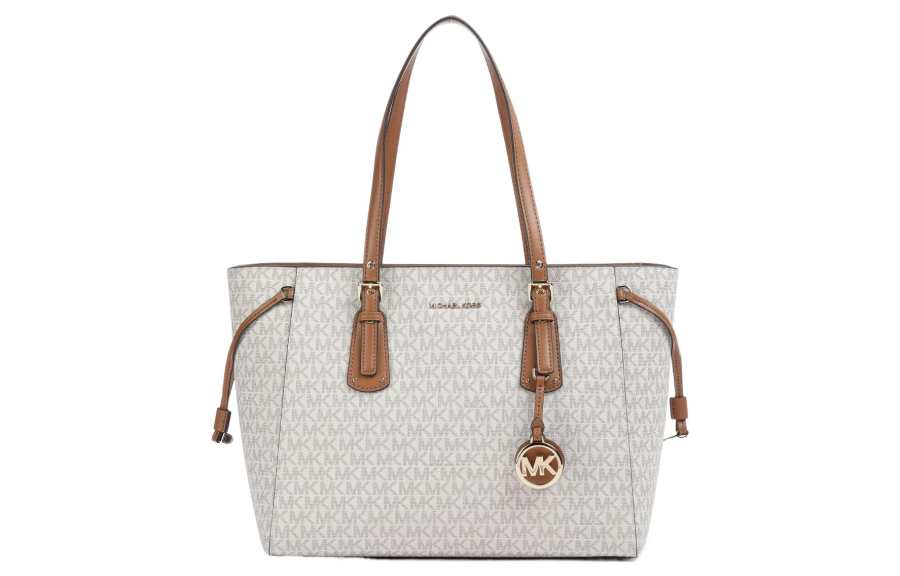 MICHAEL KORS Voyager Artificial Leather Tote Bag, Shopping Bag, Shoulder Bag Medium Women's Vanilla White