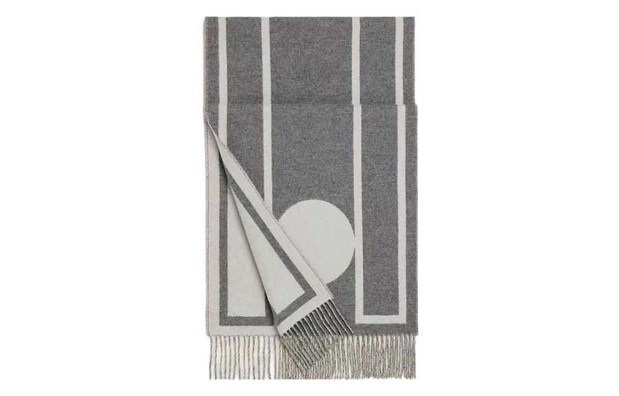 HERMES HERMES Casaque Knit Scarves Unisex Gray