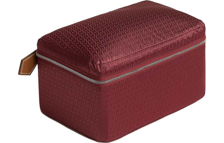 HERMES Travelsilk Palladium plated Metal Barenia Calfskin Storage Bag Men's Hermes Red