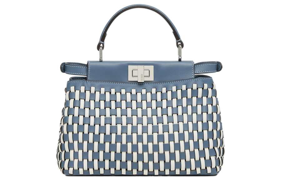FENDI Peekaboo Calfskin Shoulder Bag, Crossbody Bag, Handbag Mini Women's White/Blue