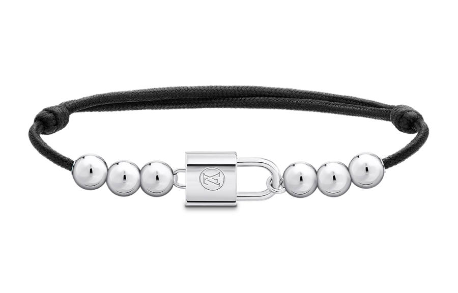LOUIS VUITTON Lv Silver Lockit Beads Bracelet Silver And Polyester Cord