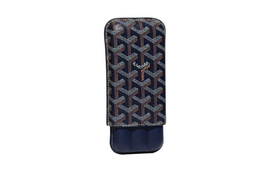 GOYARD Churchill Canvas With Heifer Skin Dog's Teeth Cigar Box Travel Organizers Unisex Marine Blue
