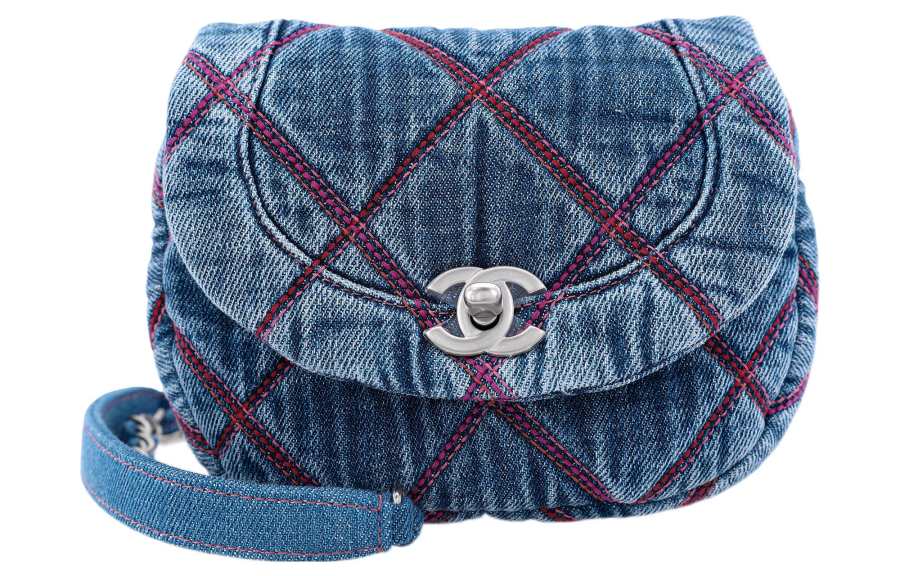 CHANEL Denim Saddle Bag, Crossbody Bag Mini Women's Blue