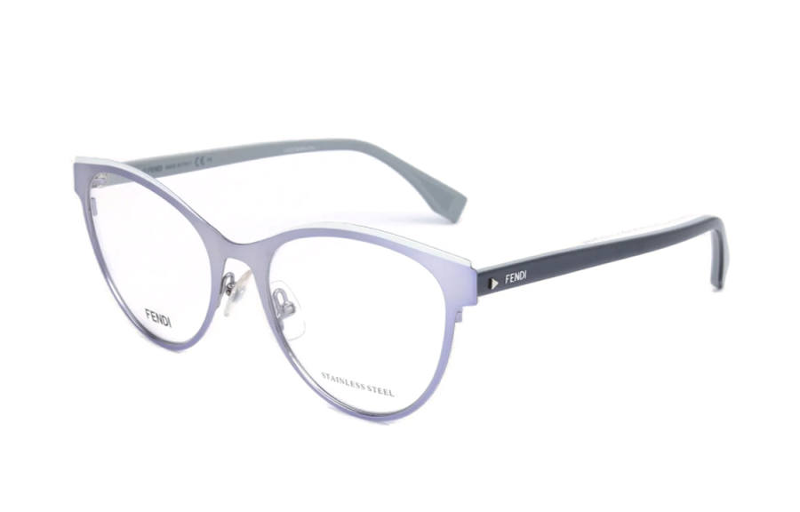 FENDI Stainless Steel Cat Eye Eyeglass Frames Unisex Light Purple
