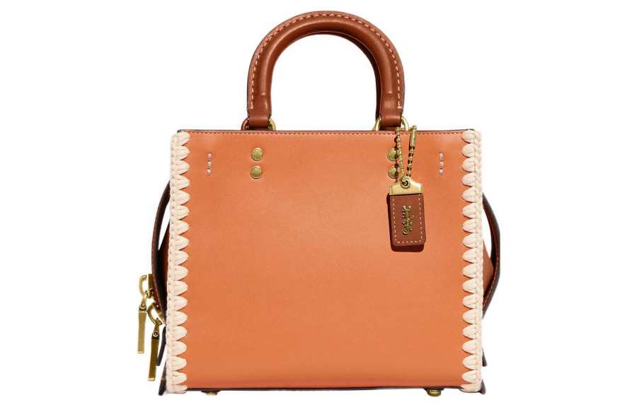 COACH Rogue Cow Leather Small Square Bag, Handbag, Crossbody Bag Regular Women's Orange