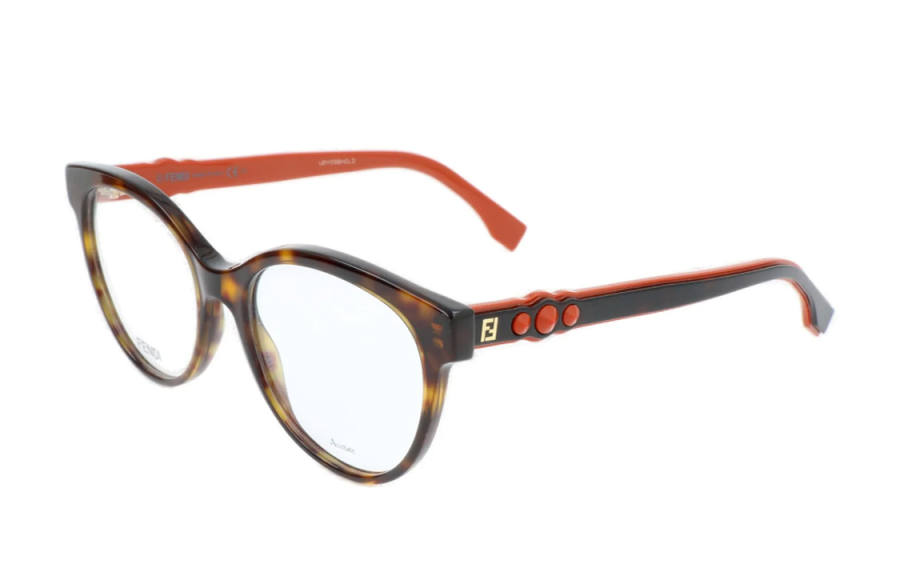 FENDI FENDI Irregular Shape Eyeglass Frames Unisex Brown