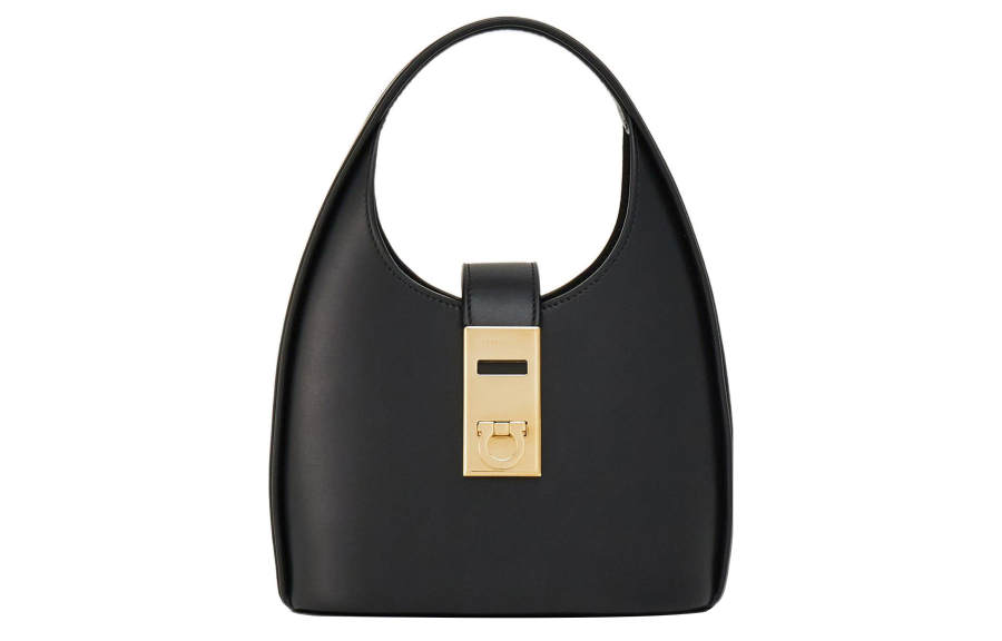 FERRAGAMO Cow Leather Hobo Bag, One Shoulder Handbag Mini Women's Black