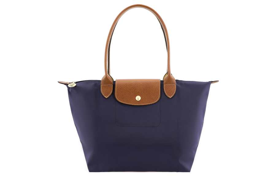 LONGCHAMP Le Pliage Canvas With Leather Trim Tote Bag, Shopping Bag, Handbag, Shoulder Bag Medium Women's Marine Blue