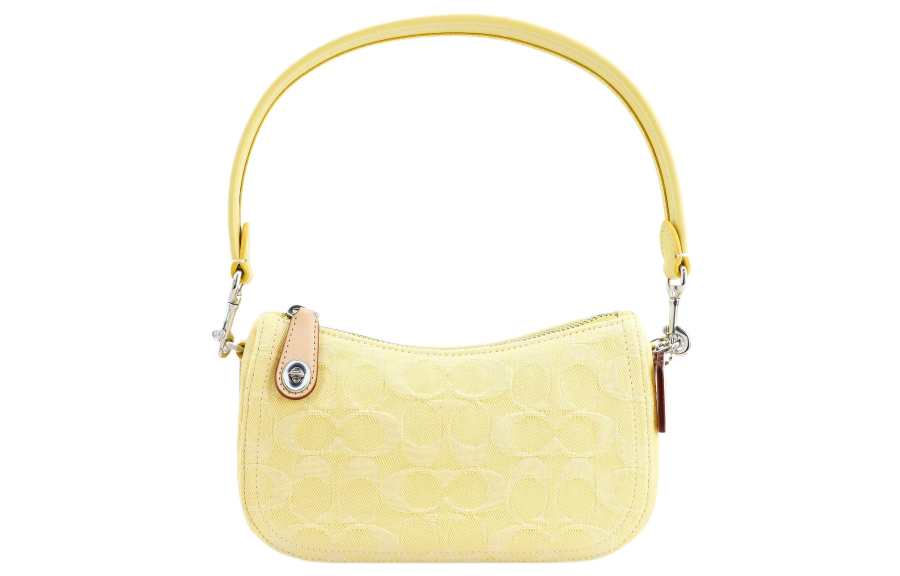 COACH Swinger Denim With Leather Crescent Bag, Handbag, Shoulder Bag Women's Yellow