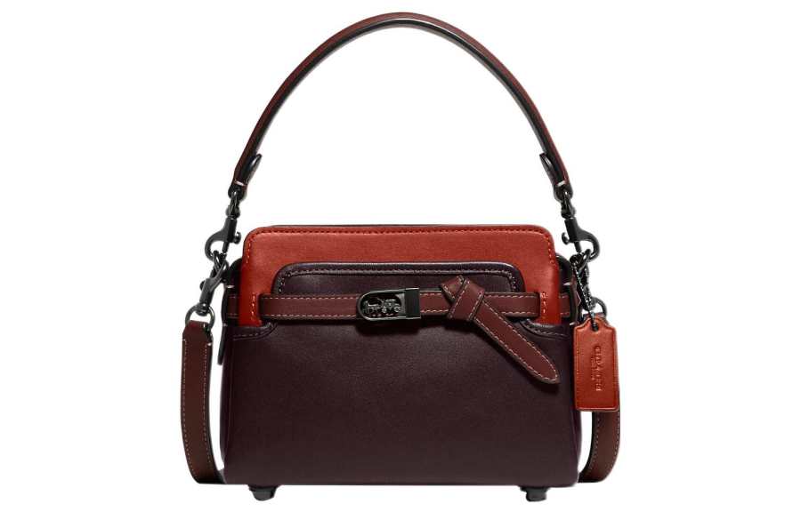 COACH Tate Leather Handbag, Shoulder Bag, Crossbody Bag Small Women's Red & Dark Brown