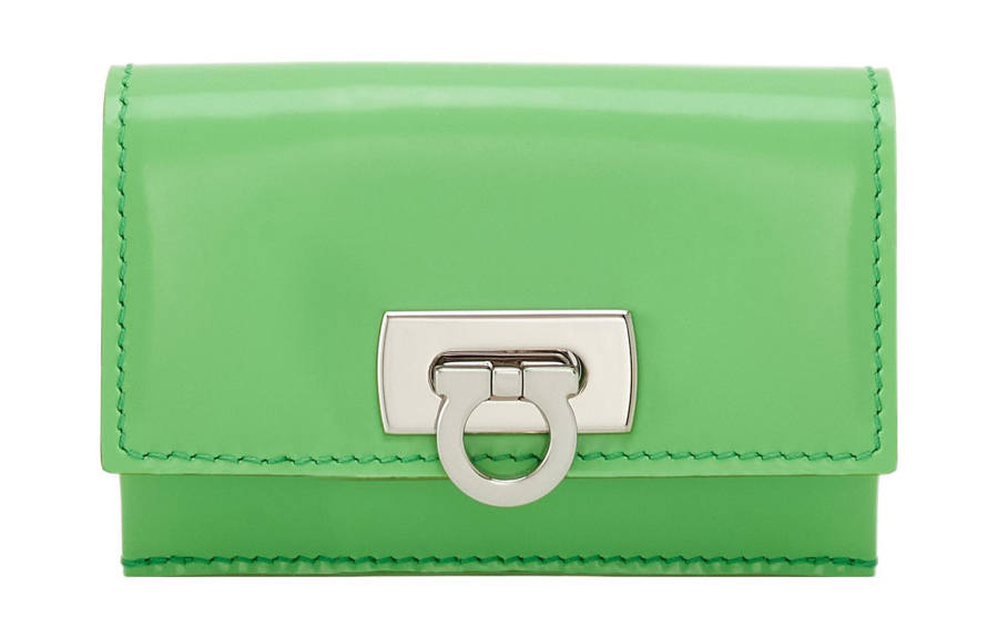 FERRAGAMO Smooth Cow Leather Card Holder Women's Green