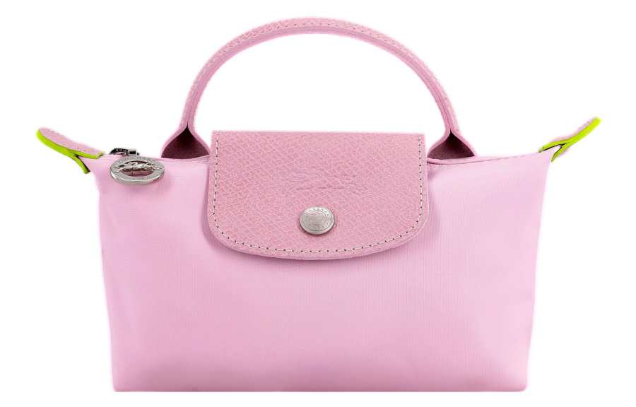 LONGCHAMP Le Pliage Green Cow Leather Trim Dumpling Bag Handbag Small Women's Pink