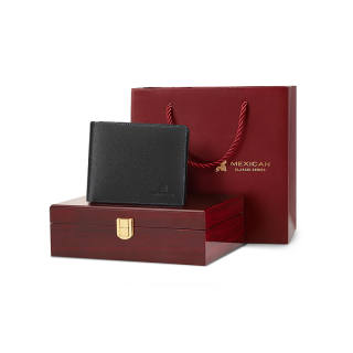 MEXICAN Nappa Texture Genuine Leather Wallet Men's Black